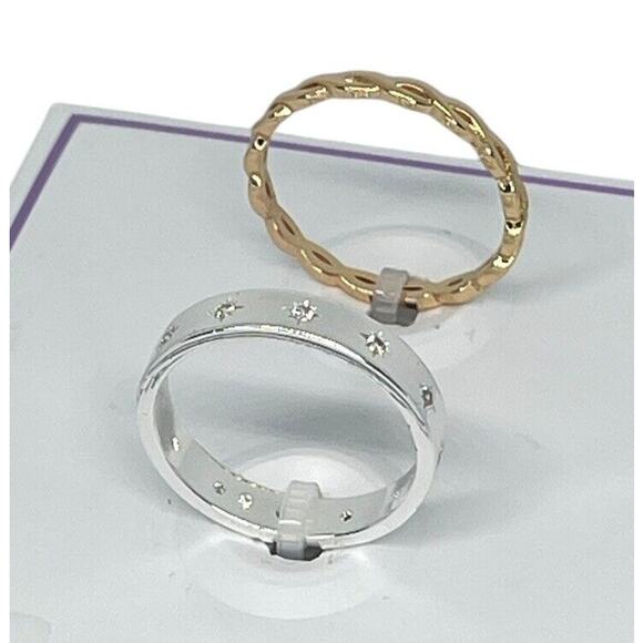 18K Gold Plated Ring (2 Piece Set) Size 8 Chain CZ Band Style Fashion Chic NWT